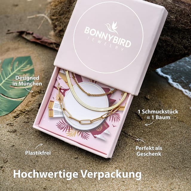 Detalle de BONNYBIRD® BonnyShine Premium Edelstahl Armband-Set Damen (Silber, Gold & Roségold) – 100% wasserfest