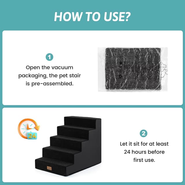 Thumbnail 6 de COZY KISS wide dog stairs with 5 tiers (75x50x60cm) in black – non-slip pet steps for bed, sofa and car