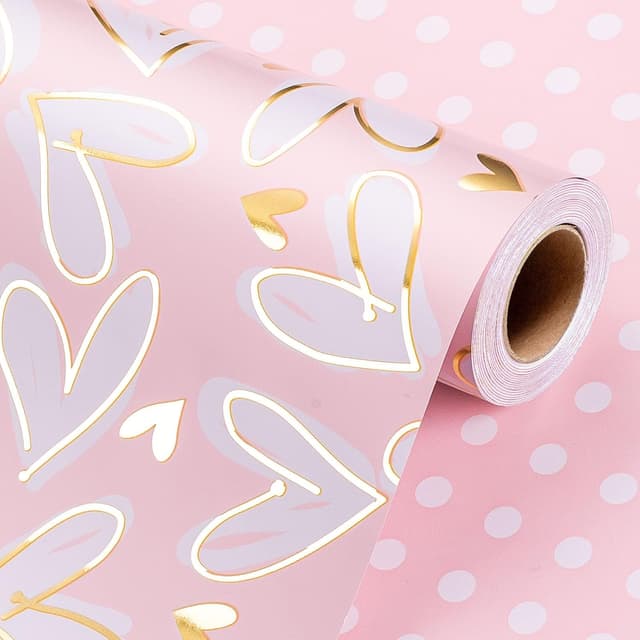 Detalle de Wikadlik Gold Heart Reversible Polka Dots wrapping paper roll (43cm x 10m)
