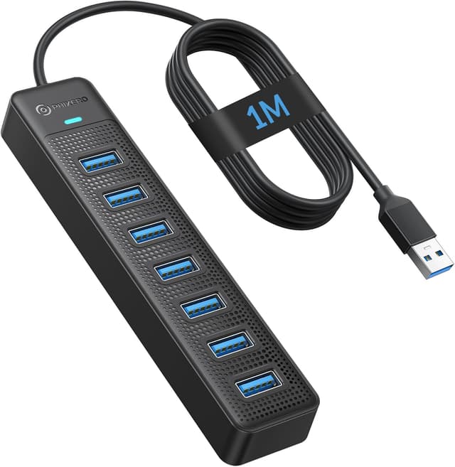Detalle de PHIXERO 7-Port USB 3.0 Hub mit 100 cm Kabel (5 Gbit/s, 7 Anschlüsse)