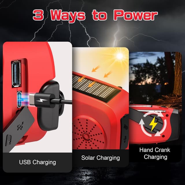 Detalle de Rychi Wind Up Solar Radio, 7400mWh power bank