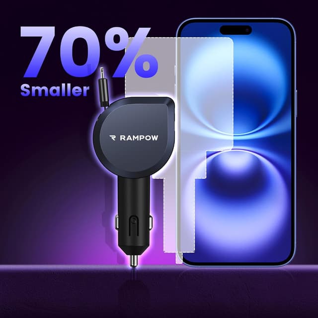 Detalle 2 de RAMPOW 100W Zigarettenanzünder USB‑C 4‑in‑1 (einziehbares Auto-Ladegerät) mit 65W Schnellladung