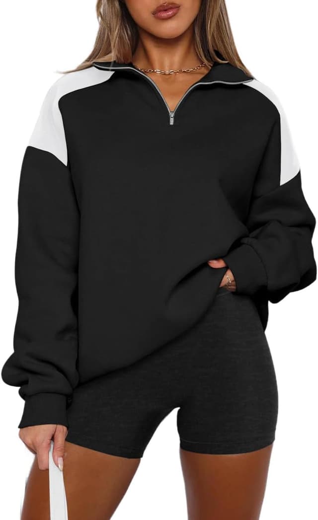 Detalle 2 de Yutila sweat-shirt à col Troyer pour femme, manches longues et coupe surdimensionnée