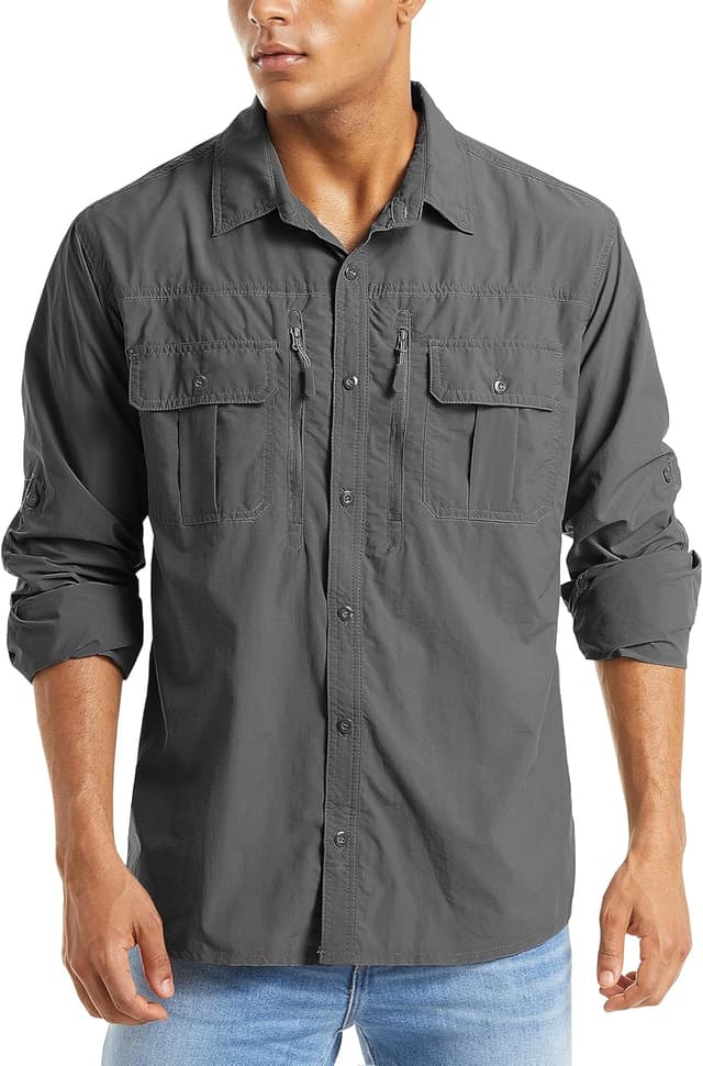 Detalle de MAGCOMSEN Men’s UPF 50+ Sun Protection Long Sleeve Shirts for Hiking, Fishing & Safari