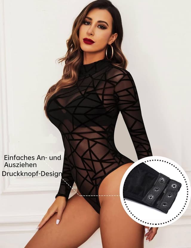 Thumbnail 1 de Body a maniche lunghe in pizzo stampa zebrata 95% poliestere