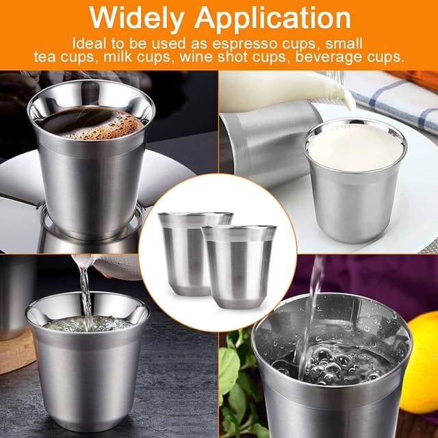 Thumbnail 6 de WANTOUTH 2 Pack Stainless Steel Double-Wall Espresso Cups (80ml) – insulated demitasse mugs