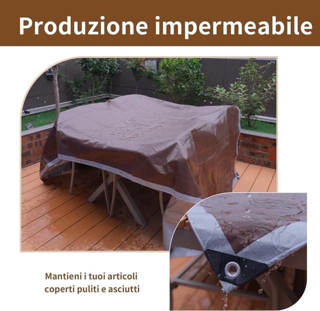 Detalle de COVALL Telone impermeabile 150g/㎡ 3×4 m (argento/marrone) con occhielli rinforzati