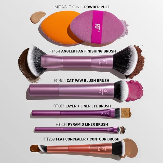 Detalle de Real Techniques Big Blends Energy Pinsel-Set (6-teilig) für Puder, Creme & Flüssigprodukte – vegan & tierversuchsfrei