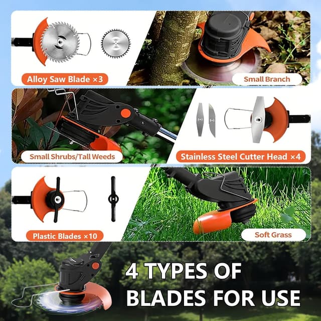 Detalle de Cordless Telescopic Strimmer Kit with 2×21V Lithium Batteries and Spare Blades (2.5kg, 65dB)