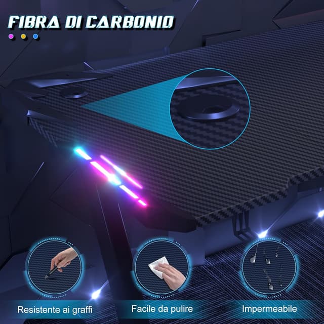 Detalle de JUMMICO Scrivania Gaming LED RGB 160x60