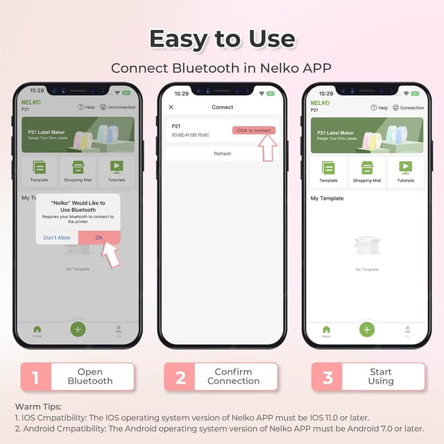 Detalle 2 de Nelko P21 portable Bluetooth label printer with tape (pink) for phone-based stickers and organisation
