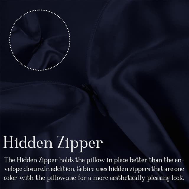 Detalle 2 de Gabire Mulberry Silk Pillowcases Set of 2 (Navy), Hidden Zipper, Standard 20"×26