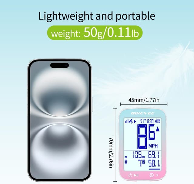 Detalle de Bikevee GPS Bike Computer Speedometer (2.4 inch) with IPX7 wireless auto start/stop