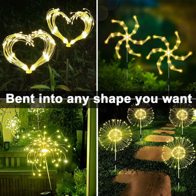 Detalle 2 de Joysing Firework Solar Lights Outdoor Garden (2 Pack, 120 LED) – Warm White, Waterproof Starburst Path Lights with 8 Modes