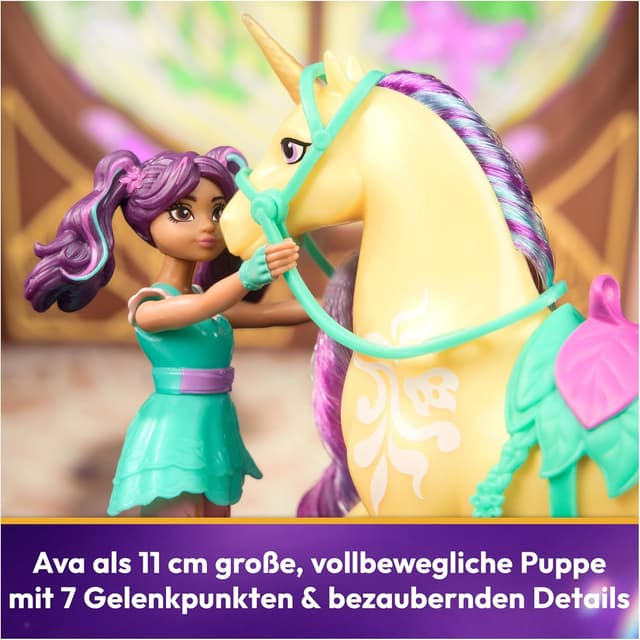 Detalle 2 de Unicorn Academy AVA und Einhorn Leaf Set (ca. 12 cm) – Artikulationspuppe mit 2 Accessoires und Haarbürste, ab 4 Jahren
