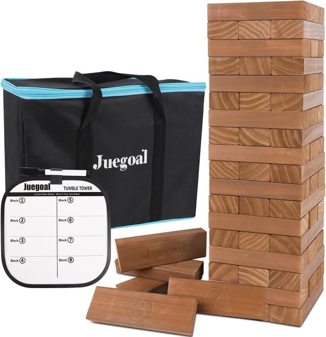 Detalle de Juegoal 54-Piece Giant Tumble Tower Wooden Stacking Game (Brown) with Board & Canvas Bag