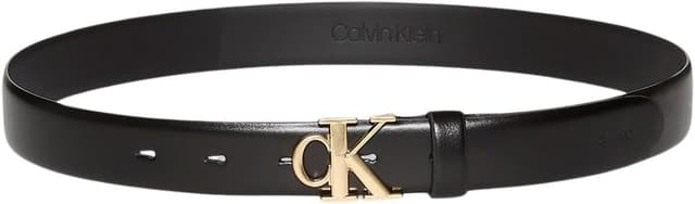 Detalle de Calvin Klein Donna cintura Buckle in vera pelle con fibbia e monogramma CK, 3 cm