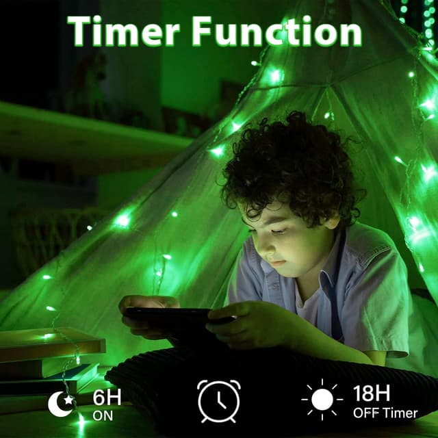 Detalle de Dalugo Green Fairy Lights (3m, 30 green LEDs) with 6h timer, battery powered & IP65 waterproof