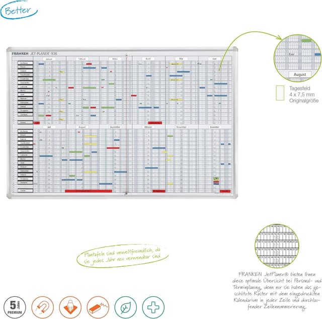 Detalle 2 de Franken GmbH SJP936 Jahresplaner für bis zu 32 Positionen, 60 x 90 cm, weiß