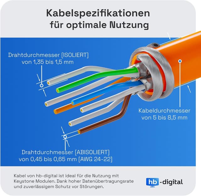 Detalle 2 de HB-DIGITAL 2-Port CAT 7 Netzwerkdose bis 10 Gbit/s