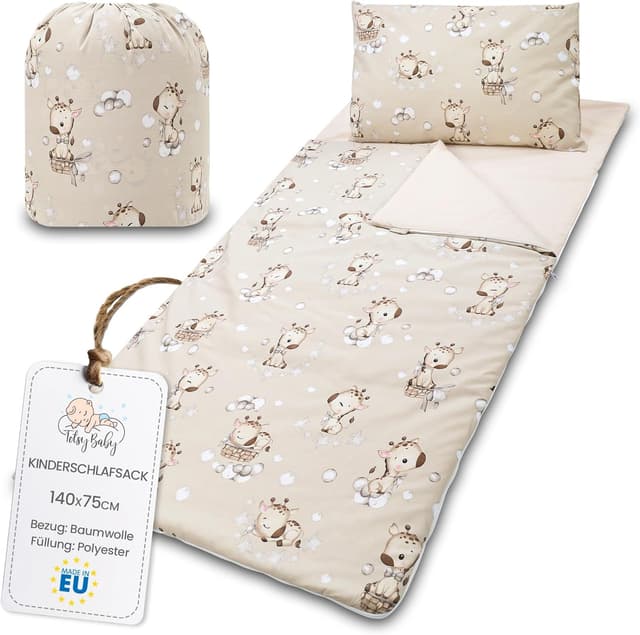 Detalle de Giraffen Kinder-Schlafsack mit Kissen, Reißverschluss – 75 x 140 cm (3–7 Jahre), Indoor