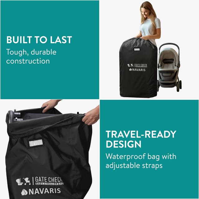 Detalle de Navaris Gate Check Transport Bag for Baby Seat (Waterproof 210D) – Black, 114 x 53 x 35cm