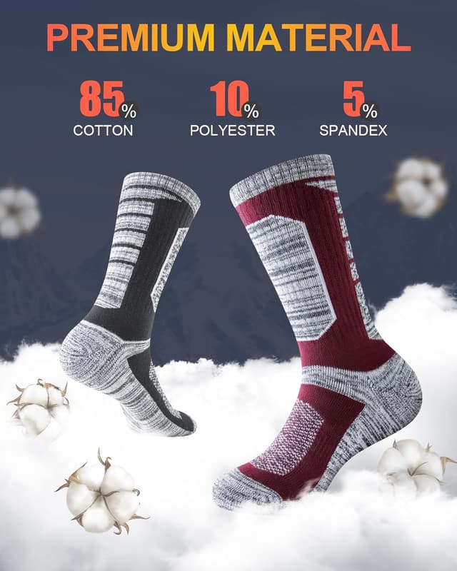 Detalle de Niorasen Full Cushion Thermal Socks for Men (5 Pairs) – Thick Cotton Crew Socks for Winter Work, Hiking & Walking