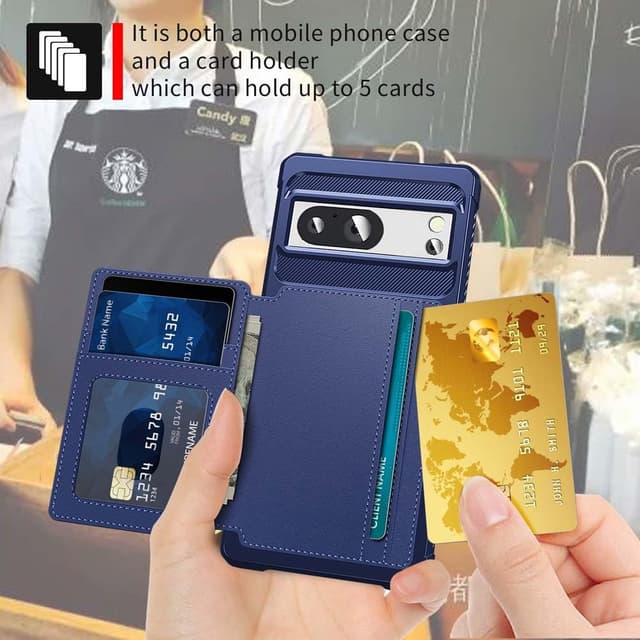 Detalle de XYZNTMF Flip Wallet Case for Google Pixel 8 (Blue) with Card Holder, Magnetic Clasp & Kickstand