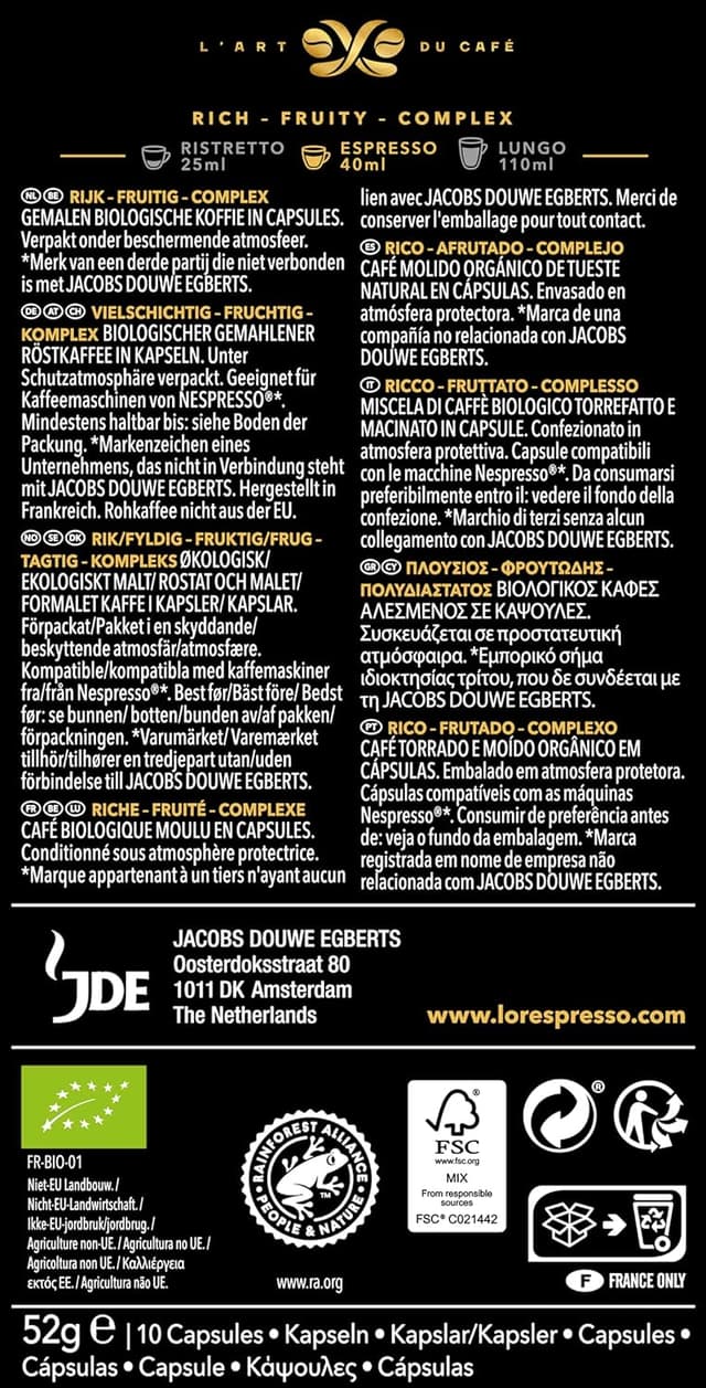 Thumbnail 1 de L'OR Espresso Bio Organic: 100 Cápsulas Nespresso 🌱