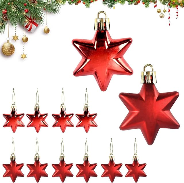Imagen de Weihnachtsbaumschmuck Sternanhänger 12er Set Rot en OfertitasTOP