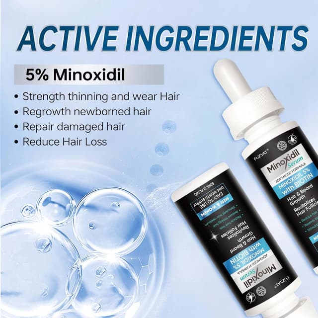 Detalle 2 de 5% Minoxidil Hair Regrowth Serum (Men & Women) with Biotin & Castor Oil — 120ml