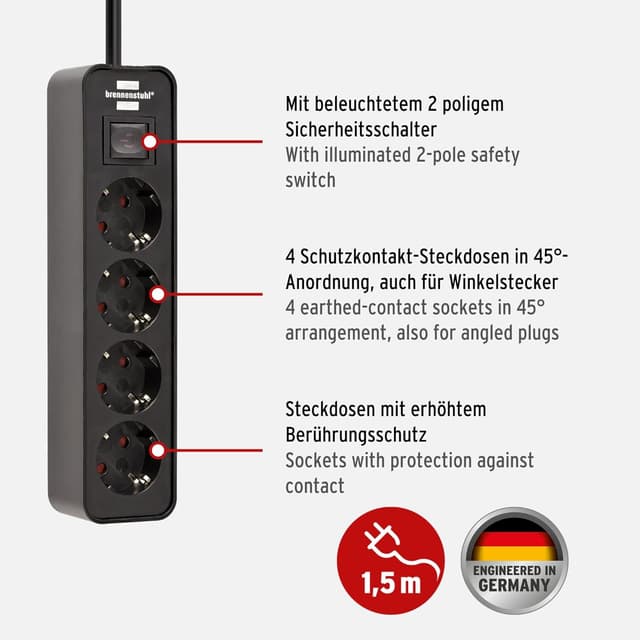 Detalle 2 de Brennenstuhl Ecolor regleta 4 tomas, 1,5 m 🪫