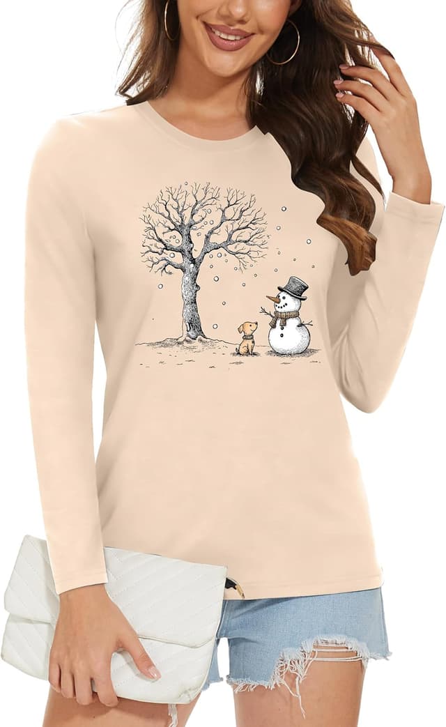 Detalle 2 de tiorhooe Christmas long sleeve shirt for women (cute snowman crewneck)