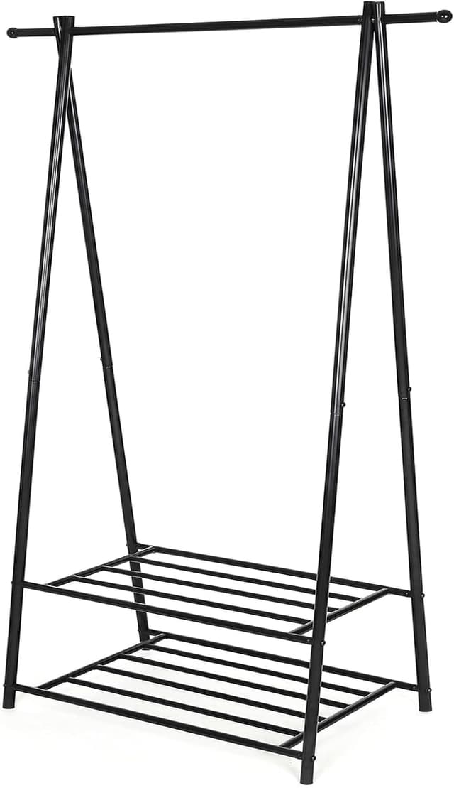 Detalle de SONGMICS HSR05B appendiabiti con 2 ripiani portaoggetti e portascarpe, struttura in metallo nero