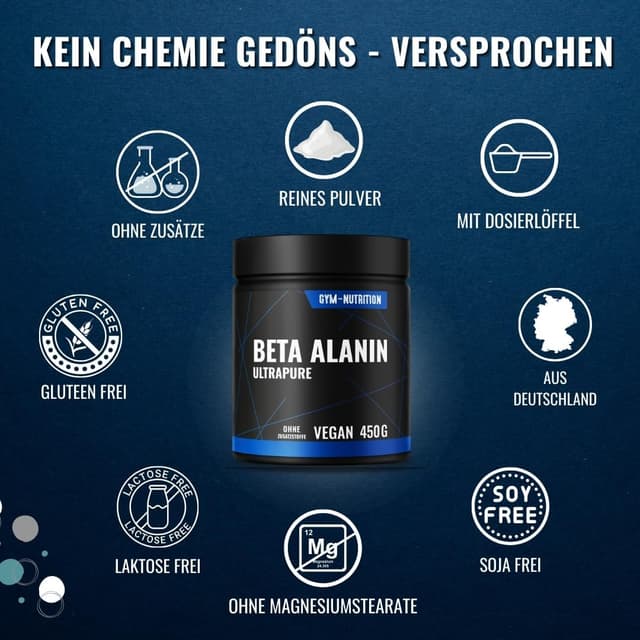 Detalle de Beta Alanin Pulver 450 g – 99% Aminosäure Beta-Alanine, vegan & in Deutschland produziert