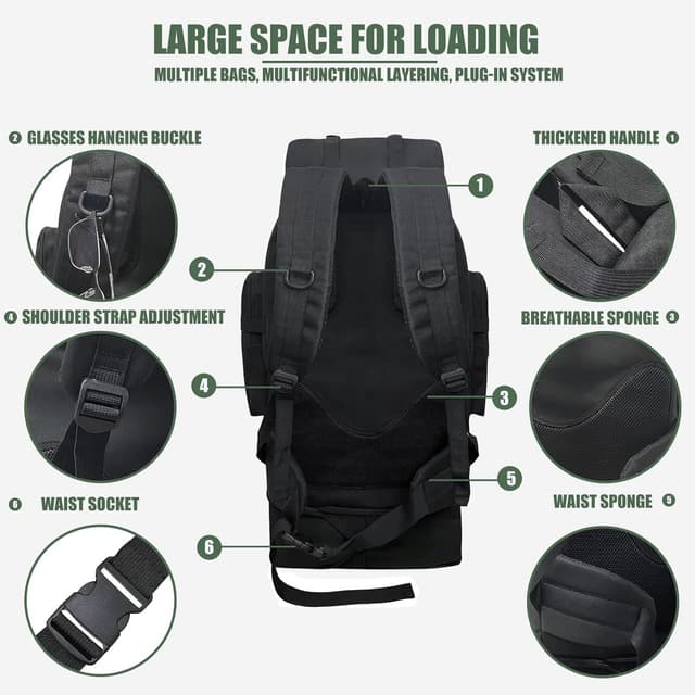 Detalle 2 de Astis 80+20L Wandern & Camping Rucksack (100L) – wasserdicht, ohne Innengestell