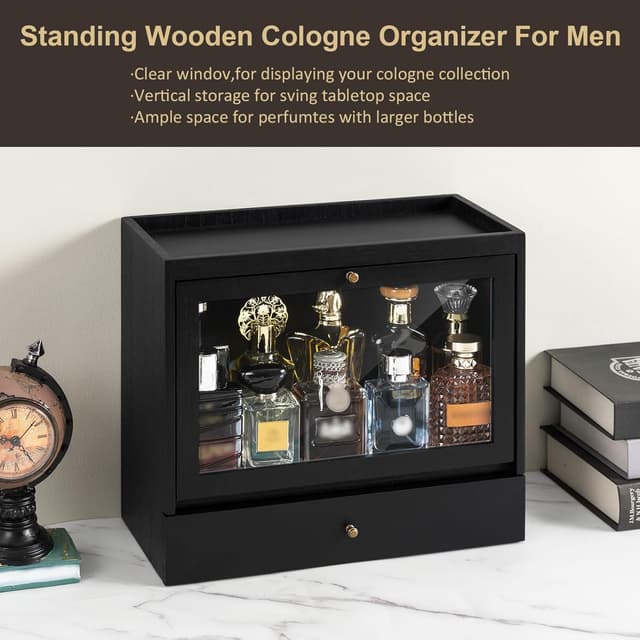 Thumbnail 6 de Emfogoo Cologne Stand (Black) – Solid Wood 3-Tier Perfume Organiser with Drawer Storage