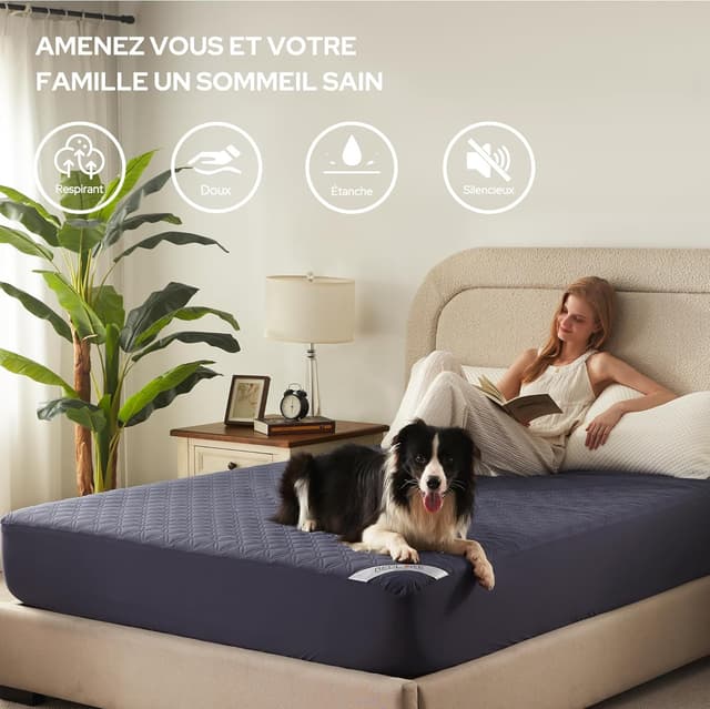 Detalle de BEDLORE Matratzenschoner 180 x 200 cm – wasserdichter Bezug mit tiefer Tasche (Blau)