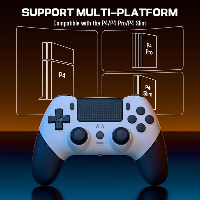 Detalle de CHEREEKI Wireless Controller for PS4 (Bluetooth) with 6-Axis, Dual Vibration, Touch Panel & Back Paddles – White