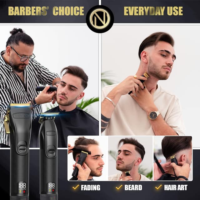 Detalle 2 de NOVAH Professional Cordless Hair Clippers & Trimmer Set (Gold) for Men