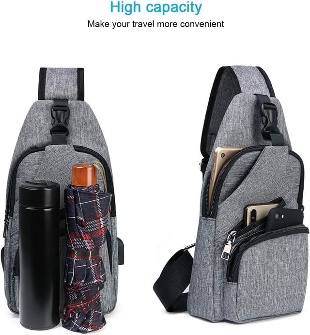 Detalle de flintronic Sling Bag with USB Charging Port – water-repellent crossbody/chest bag for hiking, cycling and travel