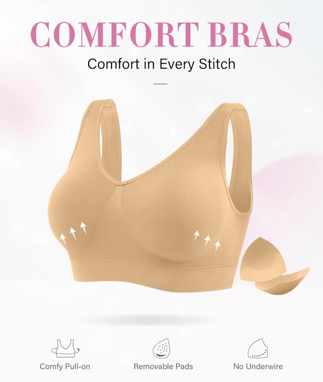Detalle de YUTYTH Comfort Bra Women wirefree crop top with removable pads for sleep, yoga and daily wear