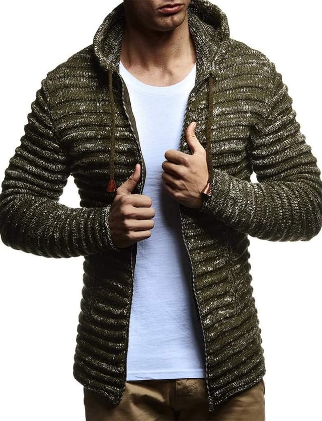 Detalle de Leif Nelson Giacca uomo in maglia con cappuccio cardigan LN-20724