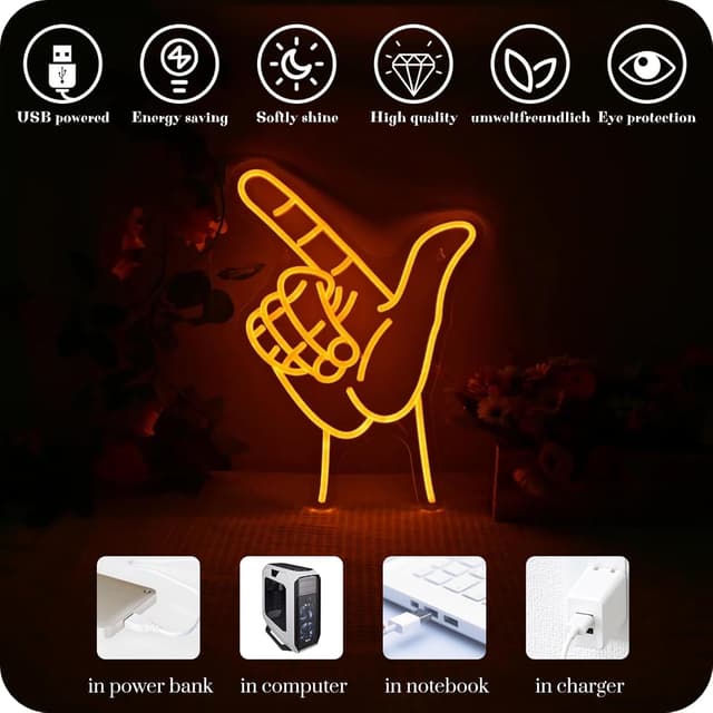 Detalle 2 de LUCUNSTAR Geste Neon Schild (LED-Wandspiel / USB) – blauer Neon-Style für Spielzone & Party-Deko