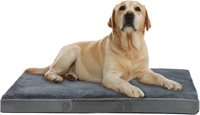 Detalle de Nepfaivy Dog Bed – Large 90×60×7.5cm, Washable Waterproof Orthopedic Mattress with Removable Plush Covers, Dark Grey