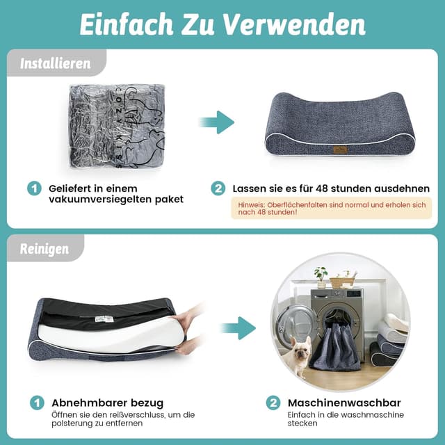 Detalle de COZY KISS Orthopädisches Hundebett für große Hunde 90×60×13 cm, erhöhtem Rand, waschbar – blau