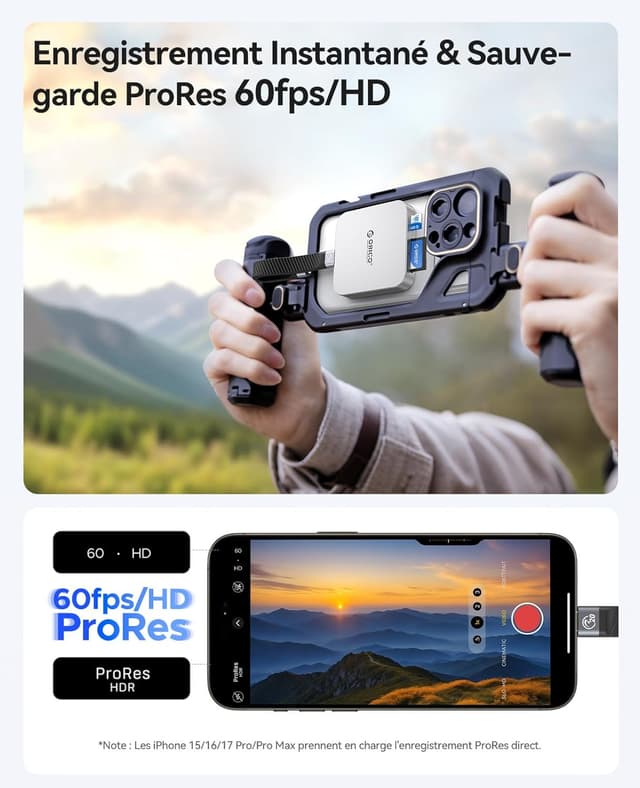 Detalle 2 de ORICO Lecteur de cartes SD magnétique USB-C avec charge PD 100W et double emplacement SD/TF (3.0) – jusqu’à 104 Mo/s