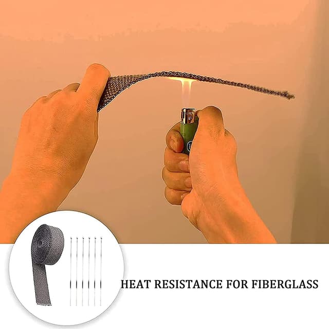 Detalle de 5M Hitzeschutzband für Auspuff (Auspuffbandage) Schwarz – mit 10 Edelstahl-Kabelbindern, für Motorrad-Fächerkrümmer