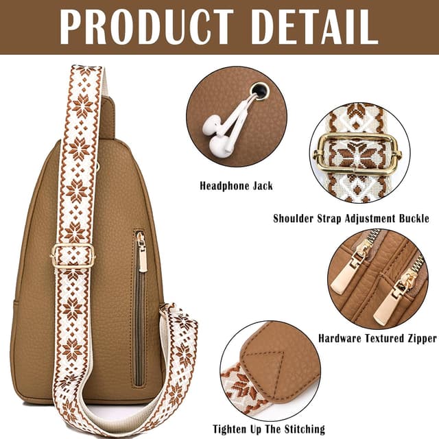 Detalle 2 de Farcauo Brusttasche für Damen & Herren – Crossbody-/Slingbag mit langen Trägern, wasserabweisend & mit Reißverschlussfächern