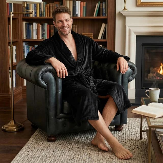 Detalle 2 de U2SKIIN Herren Fleece-Bademantel im Plüsch-Look – warm, weich und mit zwei großen Taschen